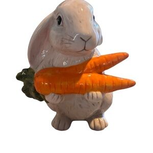 Ceramic Bunny Holding Carrots Easter Decor White Rabbit Figurine